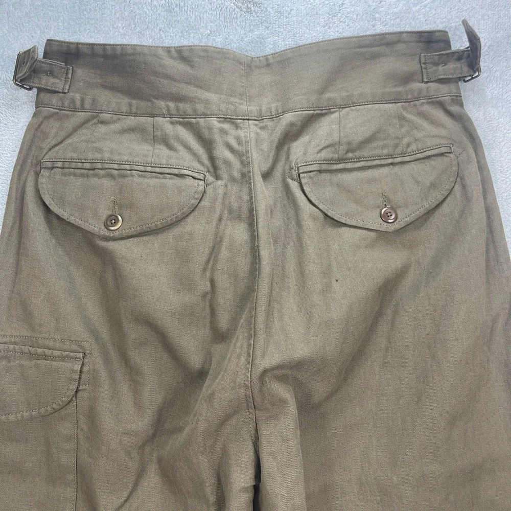 Banana Republic Pants Women 16 Olive Green Cotton Linen Pleated Cargo High Rise